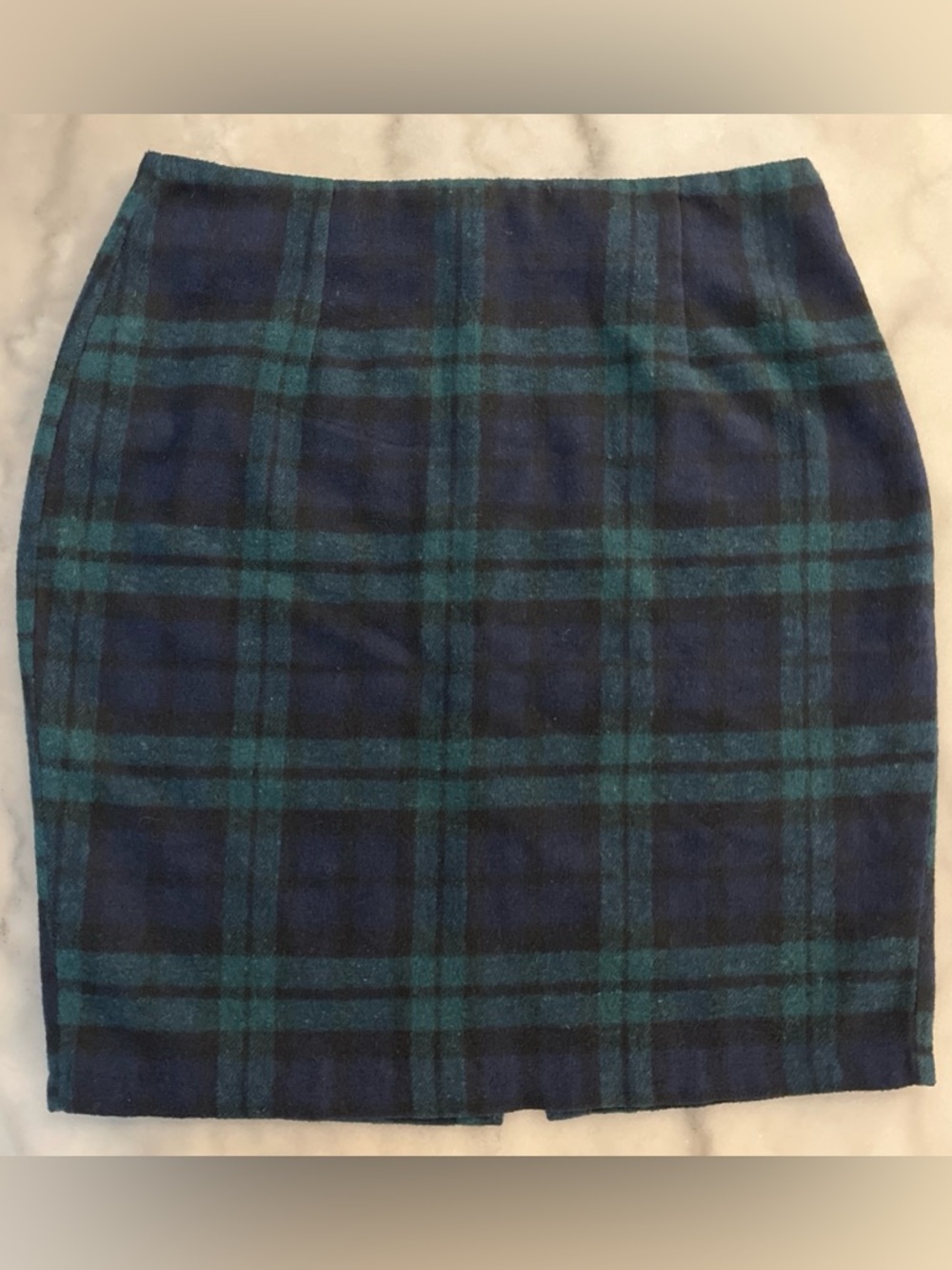 Classic Plaid Wool Mini Skirt - Blue/Green